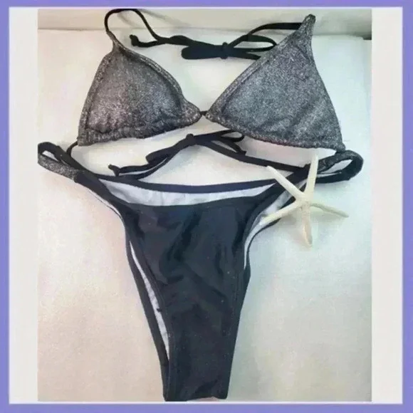 🔥 Silver & Black Glitter Bikini – Sexy & Sparkly! 🔥 - Picture 2 of 7